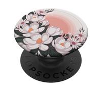 White Boho Flowers on Pink Circles Magnolia and Daisies PopSockets Adhesive PopGrip