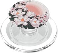 White Boho Flowers on Pink Circles Magnolia and Daisies PopSockets PopGrip for MagSafe