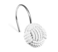 White Boho Shower Curtain Hooks: Decorative Farmhouse Rope Knot Design Rustproof Stainless Steel Shower Rings - Neutral Stylish Hooks for Nautical Beach Coastal & Vintage Bathroom Décor - Set of 12