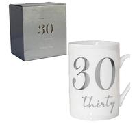 White Bone China Mug with Silver Foil Number - 30th Thirty 30 Birthday