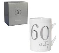White Bone China Mug with Silver Foil Number - 60th Sixty 60 Birthday