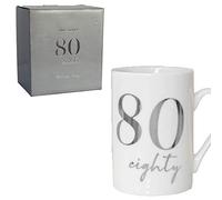 White Bone China Mug with Silver Foil Number - 80th Eighty 80 Birthday