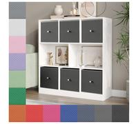 (White Bookcase, Royal Blue Drawer) Asymmetrical 8 Cube Bookcase Shelf Storage Unit with 6 Fabric Drawer Inserts