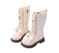 White Boots Girls Knee-High Boots Lace Up Riding Boot with Side Zippers Waterproof School Shoes for Kids Mid Calf Leather Cowboy Boot Beige Orange Bootie Gold Pink Laces Easy to Put On Size 2.5 4.5