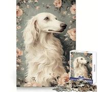 White Borzoi Dog in Floral Frame for Adults 1000 Piece Puzzle Think Training Serene Escape Defined Edges Creative Gift (38x52cm)