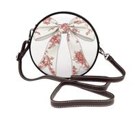 White Bow With Red Floral Chinoiserie Tails Women Round Crossbody Bags Leather Sling Bag Purse