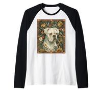 White Boxer Dog in The Style of William Morris Raglan Baseball Tee