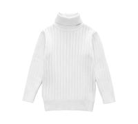 White Boy Girl Children Boy Girl Turtle Neck Sweater for Child Long Sleeve Crochet Cable Knit Basic Fall Winter 2025 Clothing Trendy Regular Fit Y2K 5 Years