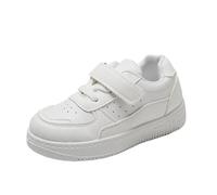 White Boys School Shoes Classic Low-Top Sneakers & Kids Trainers - Faux Leather Hook-and-Loop Strap Front Lace-Up Running Shoes Outdoor Sport Casual Outings Kids Footwear UK Size 11