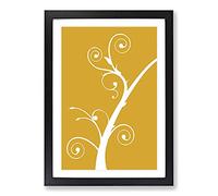 White Branch On Orange Framed Print | A2 Black Framed Wall Art | Ready to Hang | Modern Nature Picture | Living Room Bedroom Lounge Office