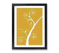 White Branch On Orange Modern Framed Print | A4 Black Framed Wall Art | Ready to Hang | Modern Nature Picture | Living Room Bedroom Lounge Office