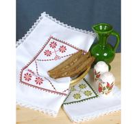 White Bread Basket Liner with Lace Trim & Aida Embroidery Panel (45x45 cm)