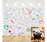 White Brick Wall Graduation Backdrop Colorful Hand Painted Pencils Colorful GraffitiBooks Photography Background for Kids Classroom Party Decoration Supplies (7X5FT(82 x 59 inch))
