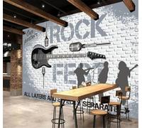 White Brick Wall Guitar Rock Music Art 3D Wallpaper Easy Install Feature Office Living Room Sofa Bedroom TV Background Wall Decoration-200cm×140cm