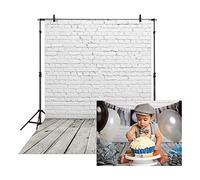 White Brick Wall Wooden Floor Photography Backdrop Photo Background Cloth Studio Props 1.6x2.3yd for Party Wedding Newborn Children