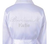 White Bridesmaid Personalised Luxury Satin Crystal Bridal Bathrobe - Handmade Wedding Kimono, Women's Dressing Gown - Bridesmaid Party Robes