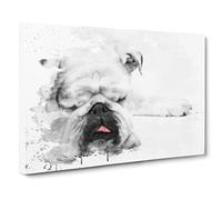 White British Bulldog Dog No.1 V3 Modern Canvas Wall Art Print Ready to Hang, Framed Picture for Living Room Bedroom Home Office Décor, 20x14 Inch (50x35 cm)