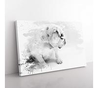 White British Bulldog Dog No.2 V3 Modern Canvas Wall Art Print Ready to Hang, Framed Picture for Living Room Bedroom Home Office Décor, 50x35 cm (20x14 Inch)