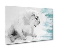 White British Bulldog Profile In Abstract Modern Art Canvas Wall Art Print Ready to Hang, Framed Picture for Living Room Bedroom Home Office Décor, 20x14 Inch (50x35 cm)