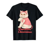 White British Shorthair Cat Breast Cancer Ribbon Kitty T-Shirt