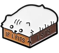 White Brooches Cartoon Cat Enamel English Letter If I Fits I Sits Brooch Pin Collar Badge Decor Novelty Brooches and Pins