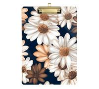 White Brown Daisy Flower Clipboard Acrylic Decorative Clipboard A4 Standard Size Clipboards Hardboard, 12.5 x 9 Inches Gold Clip, Gold12x9in