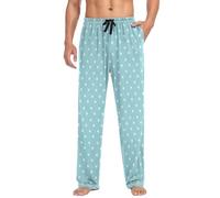 White Brown Retro Polka Dot Comfortable Pajama Bottoms Men, Breathable Sweat-Absorbent, Mens Cotton Pajama Pants, Turquoise Blue Polka Dots, XLarge
