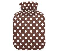 White Brown Retro Polka Dot Hot Water Bottles with Soft Velvet Cover Hot Water Bag for Hot and Cold Compress Medium