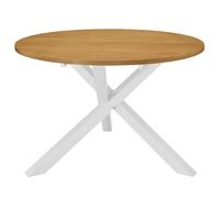 White & Brown Round Dining Table 120x75 cm Solid Rubber Wood & MDF Top