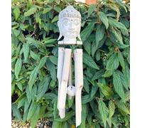 White Buddha Bamboo Wind Chime Natural Bamboo Fair Trade Sitting Buddha Hand Carved Eco Friendly Garden Ornament Buddhism