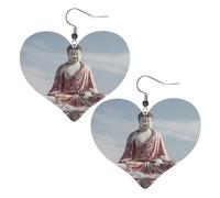 White Buddha Statue Leather Earrings for Women Heart Earring Lightweight Dangle Drop Earring Set Jewelry Gift, One Size, No Gemstone