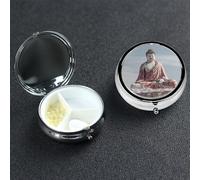 White Buddha Statue Pill Case Portable Metal Pill Box 3 Compartment Pill Organizer Cute Travel Pill Container Vitamin Organizer for Purse Pocket Travel Gift