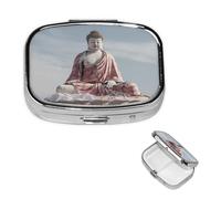 White Buddha Statue Pill Case Portable Square Pill Box 2 Compartment Pill Organizer Cute Travel Pill Container Vitamin Organizer for Purse Pocket Travel Gift