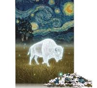 White Buffalo in Starry Night Style Puzzles 1000 Pieces Paper Puzzles for Adults And Teenager Family Game Christmas Eve Gifts 1000pcs (38x26cm)