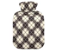 White Buffalo Plaid Check Travel Hot Water Bottle with Soft Cover, 1L Hot Water Bags for Arthritis