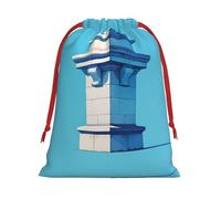 White Buildings Drawstring Gift Bag – Premium Polyester Holiday & Party Favor Bag With Full-Print Design, Perfect For Christmas, Halloween, And Promotions