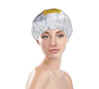 White Bulb With A Yellow Question Mark Prints Shower Cap Double Layer Lined Waterproof Bathing Shower Hat