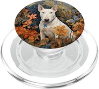 White Bull Terrier Dog Floral Portrait PopSockets PopGrip for MagSafe