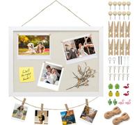 White Bulletin Boards Cork Board 30 x 40 cm, Wood Framed Bulletin Notice Board with 10 Pushpins, Hanging Vision Board for Home Office School, Notes, Jewelry Display