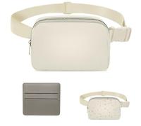 White Bum Bag, 2 PCS Fanny Pack Women Men, 2-Zipper Pockets White Cross Body Bag with Gray Card Holder, Adjustable Durable Multi Compartment Belt Bag for Shopping Sports Outdoor Travel