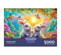 White Bunnies on A Stump with Butterflies 1000-Piece Jigsaw Puzzle Lucky Rabbit Educational Toy for Kids & Adults 52x38cm/1000pcs