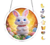 White Bunny Easter Eggs Vibrant Artwork 7.8x7.8Inch Round Acrylic Hanging Puzzle