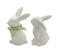 White Bunny Figurine, 2 Pieces Easter Bunny Table Decorations, Ceramic Rabbit Statue Holiday Rabbit Decoration Easter Sculpture Desk Ornament For Home Decorations Dining Table Centerpiece, Tiered Tray