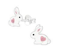 White Bunny Rabbit Earrings with Crystal Stones 925 Sterling Silver