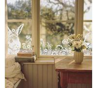 White Bunny Spring Window Cling PVC Electrostatic Decoration Reusable For Easter Decor Window And Glass Surfaces Gray Floral Pattern(2pcs)