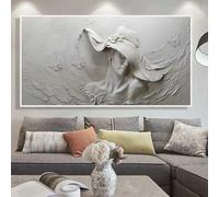 White Bust Portrait Canvas Prints Painting Wall Art Women Abstract Girl in the Hat Relief Paintings Pictures Home Decor 50x100cm Frameless
