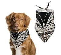 White Butterflies and Tribal Pet Scarf Adjustable Pet Accessories Triangular Scarf Washable Floral Print Puppy Bib Bandana Stylish Comfortable Cat Scarves for Holiday Scarfs