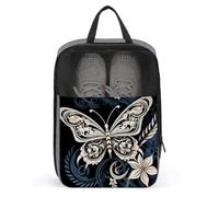 White Butterflies And Tribal Shoe Bags Foldable Breathable Portable Shoe Puches Organizer Stylish Expandable Packing Travel Shoes Bags for Sneakers Gym Luggage Closet