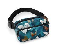White Butterflies Fanny Pack for Women Men Waist Bag Belt Bag Adjustable Casual Bag for Travel Sports Hiking, white, 7.9x5.1inches