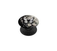 White Butterfly Floral Watercolor Ink Dark Botanical PopSockets Adhesive PopGrip